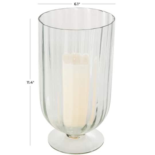 Clear Glass Ribbed Fluted Decorative Candle Holder with Elevated Base